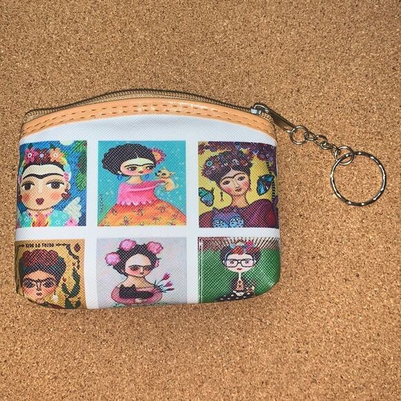 Frida Kahlo Portrait Art Coin Purse Keychain Mini Bag - Picture 2 of 5